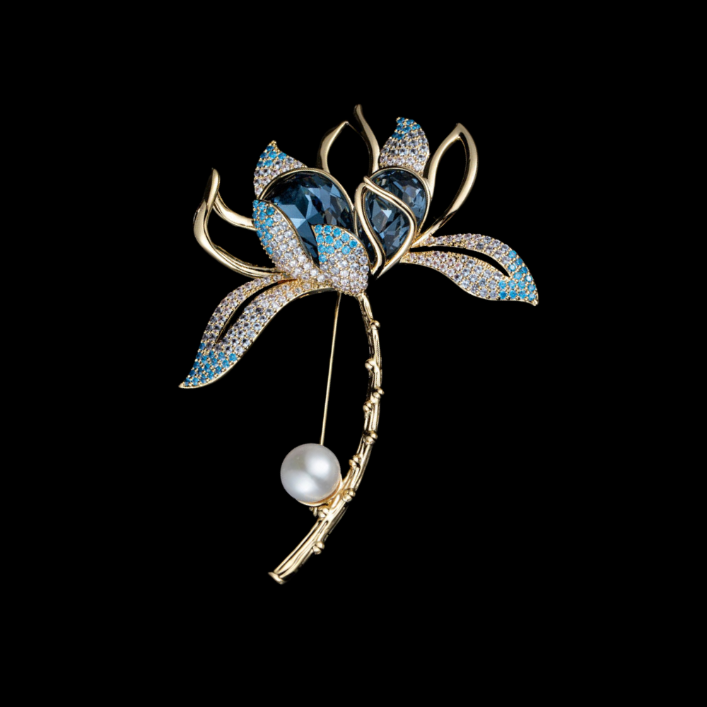 AVELIA Classic Blue Floral Pearl Brooch