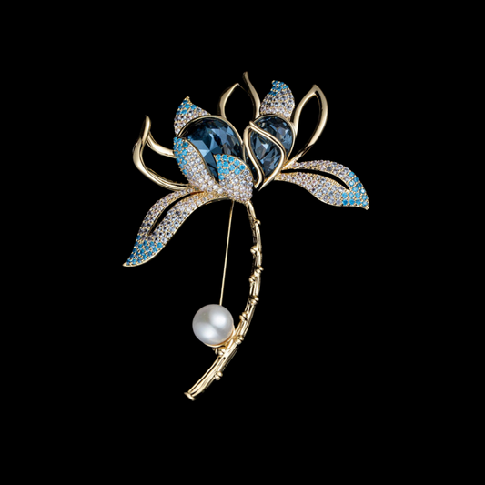 AVELIA Classic Blue Floral Pearl Brooch