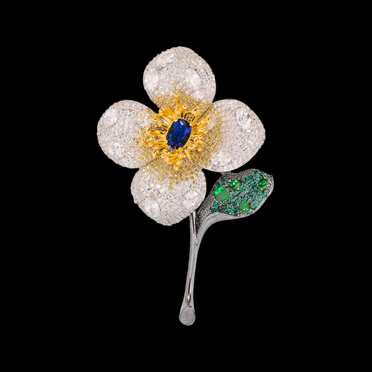 AVELIA Fortunelle Clover-Inspired Gem Flower Brooch