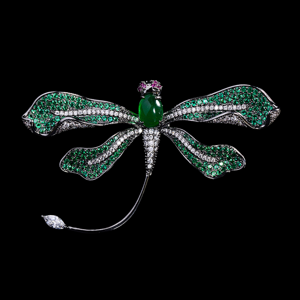 AVELIA Classic Elegance Emerald Dragonfly Brooch