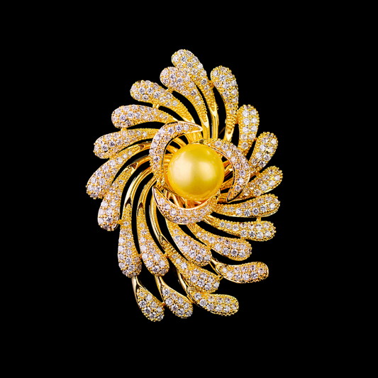 AVELIA Classic Golden Pearl Sunflower Brooch