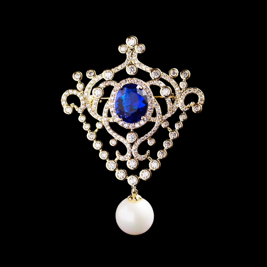 AVELIA Vintage Pearl Blue Zircon Brooch