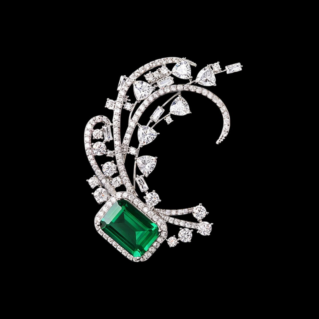 Emerald Green Crystal Lily of the Valley Brooch | AVELIA