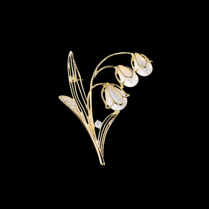 Gold Cat’s-Eye Glass Lily of the Valley Brooch