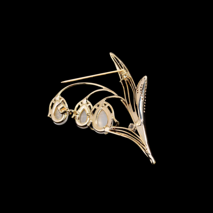 Gold Cat’s-Eye Glass Lily of the Valley Brooch