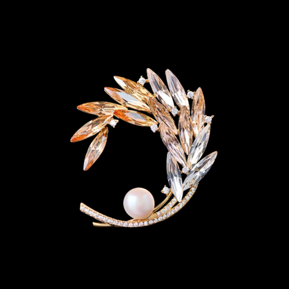 Gold Crystal Wheat Brooch with Pearl | AVELIA