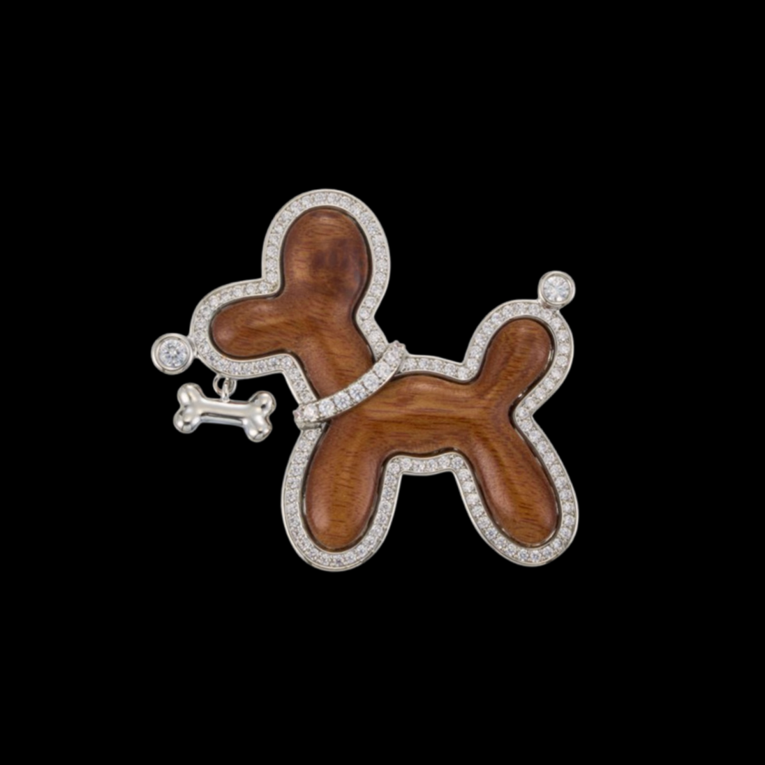 Wooden Dog Brooch | Crystal Dog Pin | AVELIA