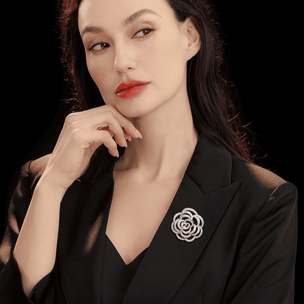 AVELIA Large Silver Flower Brooch